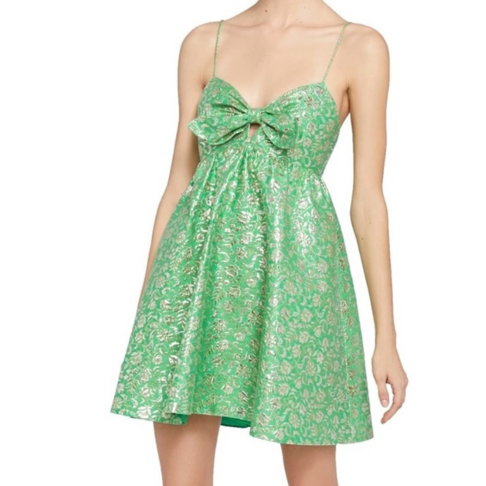 Alice + Olivia Green Silver Spaghetti Strap Mini Dress